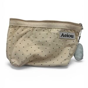 Aeiou Korea Corduroy Polka Dot Pouch - Cream & Black Pom Pom